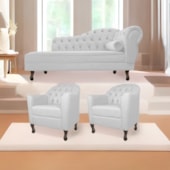 Kit Diva Recamier Juliana 130cm Lado Esquerdo e 02 Poltronas Julia Suede Branco - Amarena Móveis