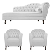 Kit Diva Recamier Juliana 130cm Lado Esquerdo e 02 Poltronas Julia Suede Branco - Amarena Móveis
