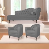 Kit Diva Recamier Juliana 130cm Lado Esquerdo e 02 Poltronas Julia Suede Cinza - Amarena Móveis