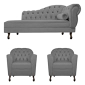 Kit Diva Recamier Juliana 130cm Lado Esquerdo e 02 Poltronas Julia Suede Cinza - Amarena Móveis