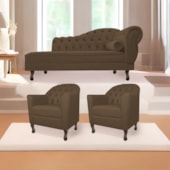 Kit Diva Recamier Juliana 130cm Lado Esquerdo e 02 Poltronas Julia Suede Marrom - Amarena Móveis