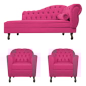Kit Diva Recamier Juliana 130cm Lado Esquerdo e 02 Poltronas Julia Suede Pink - Amarena Móveis