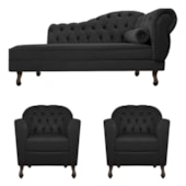 Kit Diva Recamier Juliana 130cm Lado Esquerdo e 02 Poltronas Julia Suede Preto - Amarena Móveis