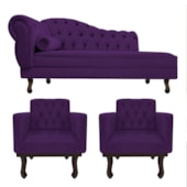 Kit Diva Recamier Juliana 140cm Lado Direito e 02 Poltronas Classic Suede Roxo - Amarena Móveis