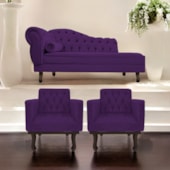 Kit Diva Recamier Juliana 140cm Lado Direito e 02 Poltronas Classic Suede Roxo - Amarena Móveis
