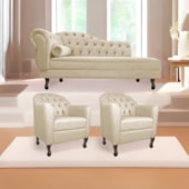 Kit Diva Recamier Juliana 140cm Lado Direito e 02 Poltronas Julia Corano Bege - Amarena Móveis