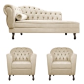 Kit Diva Recamier Juliana 140cm Lado Direito e 02 Poltronas Julia Corano Bege - Amarena Móveis