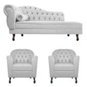Kit Diva Recamier Juliana 140cm Lado Direito e 02 Poltronas Julia Corano Branco - Amarena Móveis