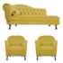 Kit Diva Recamier Juliana 140cm Lado Direito e 02 Poltronas Julia Suede Amarelo - Amarena Móveis