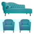 Kit Diva Recamier Juliana 140cm Lado Direito e 02 Poltronas Julia Suede Azul Turquesa - Amarena Móveis
