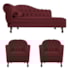 Kit Diva Recamier Juliana 140cm Lado Direito e 02 Poltronas Julia Suede Bordô - Amarena Móveis