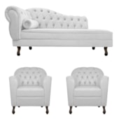 Kit Diva Recamier Juliana 140cm Lado Direito e 02 Poltronas Julia Suede Branco - Amarena Móveis