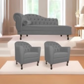 Kit Diva Recamier Juliana 140cm Lado Direito e 02 Poltronas Julia Suede Cinza - Amarena Móveis