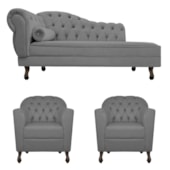 Kit Diva Recamier Juliana 140cm Lado Direito e 02 Poltronas Julia Suede Cinza - Amarena Móveis