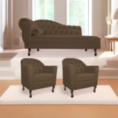 Kit Diva Recamier Juliana 140cm Lado Direito e 02 Poltronas Julia Suede Marrom - Amarena Móveis