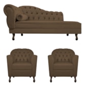Kit Diva Recamier Juliana 140cm Lado Direito e 02 Poltronas Julia Suede Marrom - Amarena Móveis