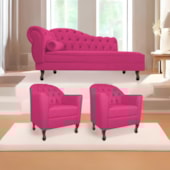 Kit Diva Recamier Juliana 140cm Lado Direito e 02 Poltronas Julia Suede Pink - Amarena Móveis
