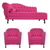 Kit Diva Recamier Juliana 140cm Lado Direito e 02 Poltronas Julia Suede Pink - Amarena Móveis