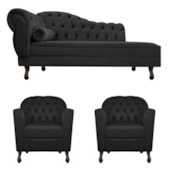 Kit Diva Recamier Juliana 140cm Lado Direito e 02 Poltronas Julia Suede Preto - Amarena Móveis