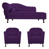 Kit Diva Recamier Juliana 140cm Lado Direito e 02 Poltronas Julia Suede Roxo - Amarena Móveis