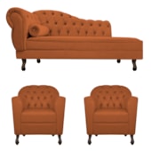 Kit Diva Recamier Juliana 140cm Lado Direito e 02 Poltronas Julia Suede Terracota - Amarena Móveis