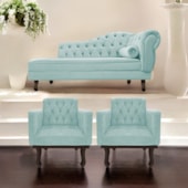 Kit Diva Recamier Juliana 140cm Lado Esquerdo e 02 Poltronas Classic Suede Azul Ciano - Amarena Móveis