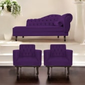 Kit Diva Recamier Juliana 140cm Lado Esquerdo e 02 Poltronas Classic Suede Roxo - Amarena Móveis
