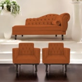 Kit Diva Recamier Juliana 140cm Lado Esquerdo e 02 Poltronas Classic Suede Terracota - Amarena Móveis