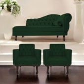 Kit Diva Recamier Juliana 140cm Lado Esquerdo e 02 Poltronas Classic Suede Verde - Amarena Móveis