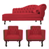 Kit Diva Recamier Juliana 140cm Lado Esquerdo e 02 Poltronas Classic Suede Vermelho - Amarena Móveis