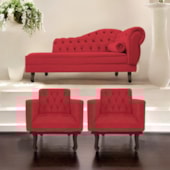 Kit Diva Recamier Juliana 140cm Lado Esquerdo e 02 Poltronas Classic Suede Vermelho - Amarena Móveis