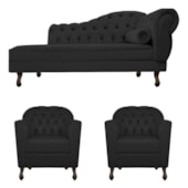 Kit Diva Recamier Juliana 140cm Lado Esquerdo e 02 Poltronas Julia Corano Preto - Amarena Móveis