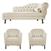 Kit Diva Recamier Juliana 140cm Lado Esquerdo e 02 Poltronas Julia Linho Bege - Amarena Móveis