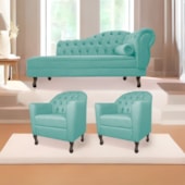 Kit Diva Recamier Juliana 140cm Lado Esquerdo e 02 Poltronas Julia Suede Azul Ciano - Amarena Móveis