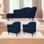 Kit Diva Recamier Juliana 140cm Lado Esquerdo e 02 Poltronas Julia Suede Azul Marinho - Amarena Móveis