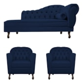 Kit Diva Recamier Juliana 140cm Lado Esquerdo e 02 Poltronas Julia Suede Azul Marinho - Amarena Móveis