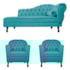 Kit Diva Recamier Juliana 140cm Lado Esquerdo e 02 Poltronas Julia Suede Azul Turquesa - Amarena Móveis