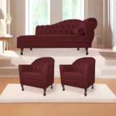 Kit Diva Recamier Juliana 140cm Lado Esquerdo e 02 Poltronas Julia Suede Bordô - Amarena Móveis