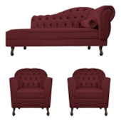 Kit Diva Recamier Juliana 140cm Lado Esquerdo e 02 Poltronas Julia Suede Bordô - Amarena Móveis