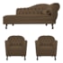 Kit Diva Recamier Juliana 140cm Lado Esquerdo e 02 Poltronas Julia Suede Marrom - Amarena Móveis