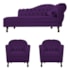 Kit Diva Recamier Juliana 140cm Lado Esquerdo e 02 Poltronas Julia Suede Roxo - Amarena Móveis