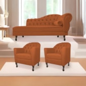 Kit Diva Recamier Juliana 140cm Lado Esquerdo e 02 Poltronas Julia Suede Terracota - Amarena Móveis