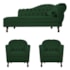 Kit Diva Recamier Juliana 140cm Lado Esquerdo e 02 Poltronas Julia Suede Verde - Amarena Móveis