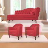 Kit Diva Recamier Juliana 140cm Lado Esquerdo e 02 Poltronas Julia Suede Vermelho - Amarena Móveis
