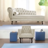 Kit Diva Recamier Juliana 160cm Lado Direito e 01 Poltrona Classic Linho Bege - Amarena Móveis
