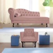 Kit Diva Recamier Juliana 160cm Lado Direito e 01 Poltrona Classic Linho Rosê - Amarena Móveis