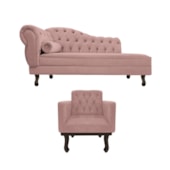 Kit Diva Recamier Juliana 160cm Lado Direito e 01 Poltrona Classic Linho Rosê - Amarena Móveis