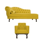 Kit Diva Recamier Juliana 160cm Lado Direito e 01 Poltrona Classic Suede Amarelo - Amarena Móveis