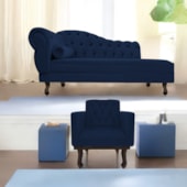 Kit Diva Recamier Juliana 160cm Lado Direito e 01 Poltrona Classic Suede Azul Marinho - Amarena Móveis