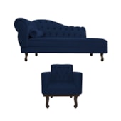 Kit Diva Recamier Juliana 160cm Lado Direito e 01 Poltrona Classic Suede Azul Marinho - Amarena Móveis